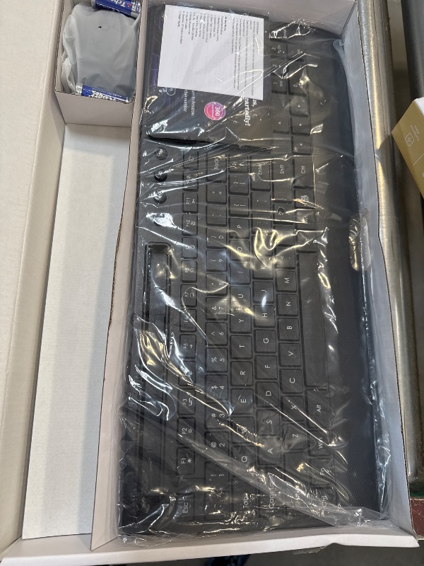 Photo 1 of Trueque Wireless Keyboard and Mouse Combo - Full-Size Quiet Keyboard with Palm Rest, Phone Holder, Multimedia Keys, Power Switch, Compatible with Windows, Chrome OS, PC, Laptop (Batteries Included)