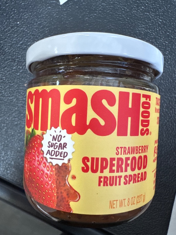 Photo 1 of Smash Foods Strawberry Jam | Low-Calorie, No Sugar Added Keto Jam with Upcycled Fruit & Chia Seeds | Vegan, Paleo Superfood Fruit Spread (1 Jar)