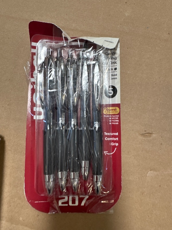 Photo 1 of Uniball 207 Retractable Gel Pens, Bold Point (1.0mm), Black, 5 Pack