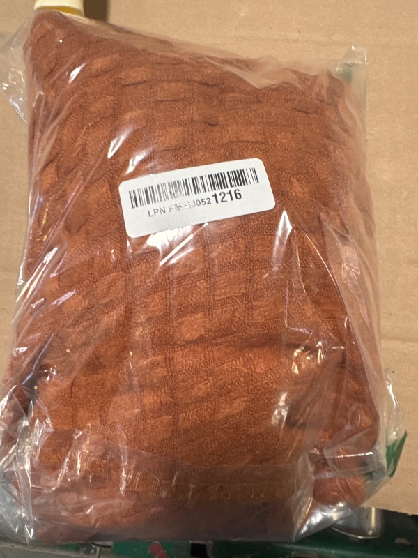 Photo 1 of CREVENT Farmhouse Rust Knit Throw Blanket for Couch Sofa Chair Bed Home Decoration, Soft Warm Cozy Light Weight for Spring Summer Fall (50''X60'' Caramel/Rust)