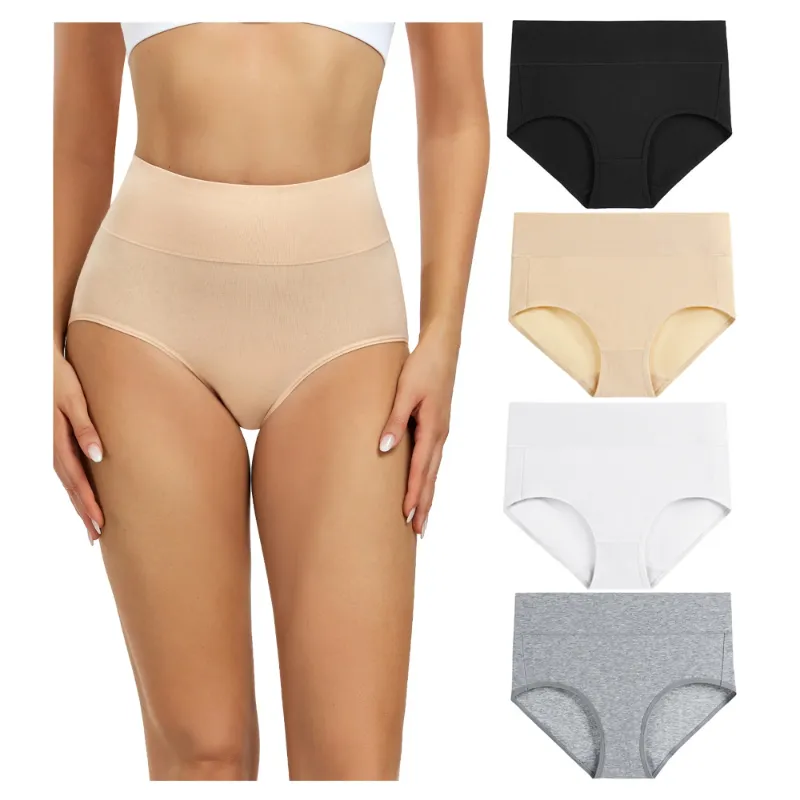 Photo 1 of wirarpa Women's 4 Pack Cotton Underwear High Waisted Briefs Ladies Panties Underpants Large