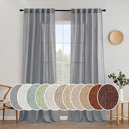 Photo 1 of MIULEE Oatmeal Linen Curtains 108 Inch Long 2 Panels for Bedroom Living Room, Soft Thick Linen Textured Natural Window Drapes Semi Sheer Light Filtering Back Tab Rod Pocket Burlap Look Decor