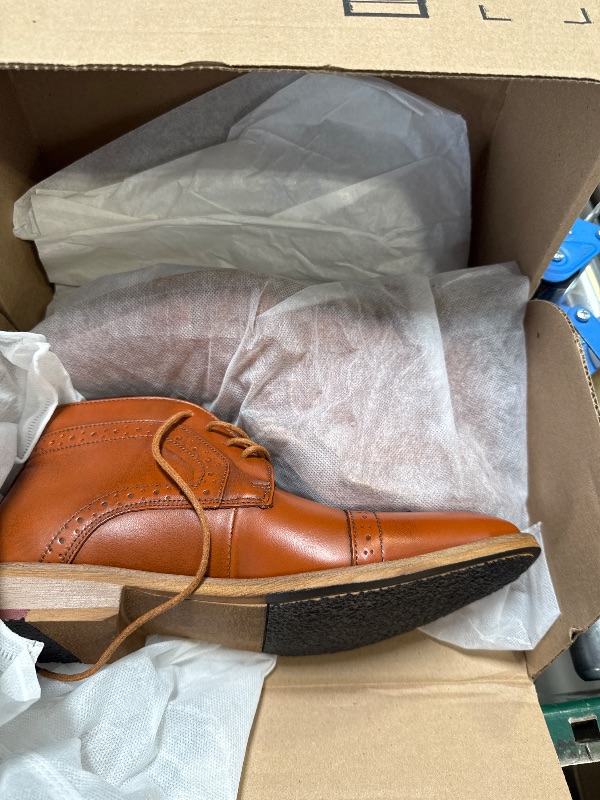 Photo 1 of Dress Boots for Men, Genuine Leather Lace Up Cap Toe British Style Casual Ankle Boot (Brown 8.5)