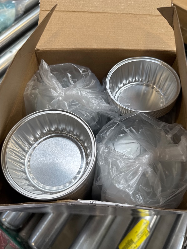 Photo 1 of 150 Pcs Aluminum Foil Baking Cup Disposable Ramekins with Lids 5oz Mini Cupcake Liners Flan Mold Mini Cake Pans with Lids Disposable Cake Tins for Pudding Desert Creme Brulee (Silver)