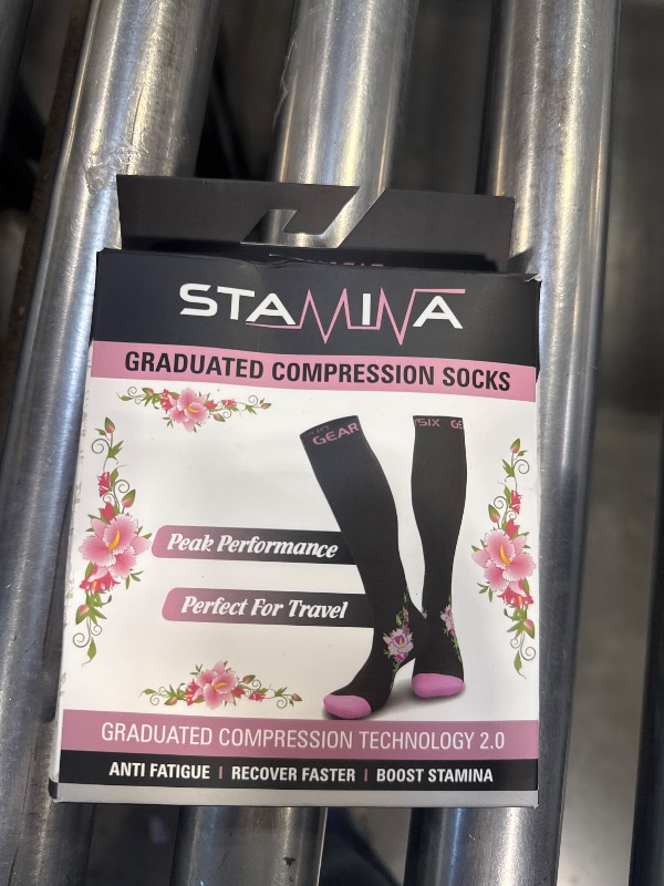Photo 1 of Physix Gear Compression Socks - Best Men & Womens Compression Socks for Circulation, Running, Nurses, Athletic Use Sock Compression, Blood Pressure Socks, Calcetines de, Black/Pink Flower, S/M