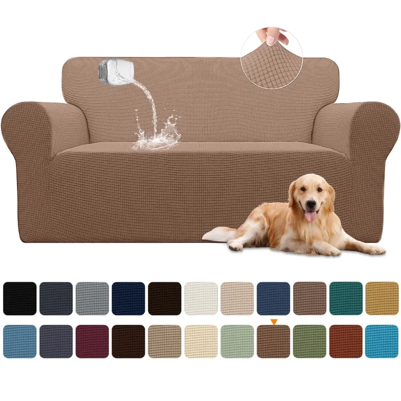 Photo 1 of Sanmadrola 100% Waterproof Sofa Cover Non Slip Couch Cover Stretch Slipcover Leakproof Couch Protector for Kids Dogs Cats Pets, Light Coffee, Loveseat

