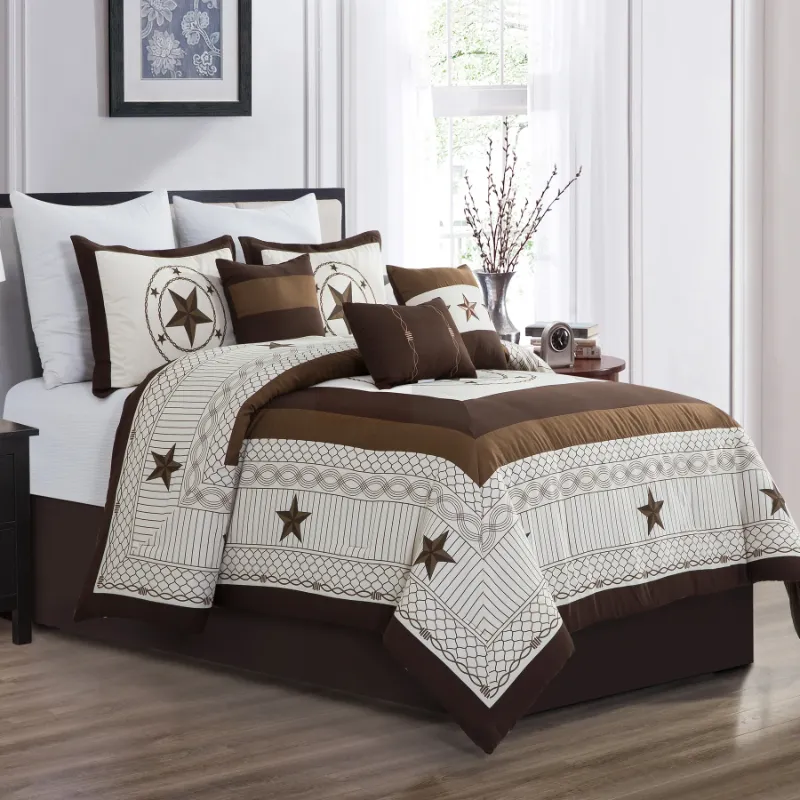 Photo 1 of 7 Piece Luxurious Star Stripe Print Patchwork Comforters Bed in a Bag Queen King Bedding Set
