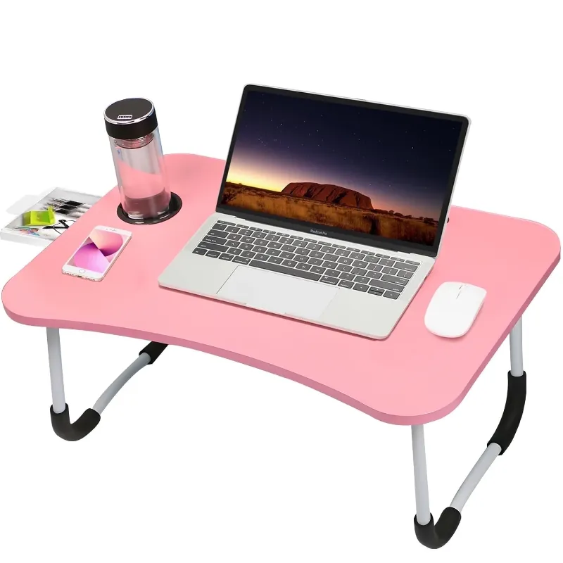 Photo 1 of Foldable Lap Desk Pink, 23.6 Inch Portable Wood Laptop Desk for Bed Sofa Reading Writing Eating Watching, Pink