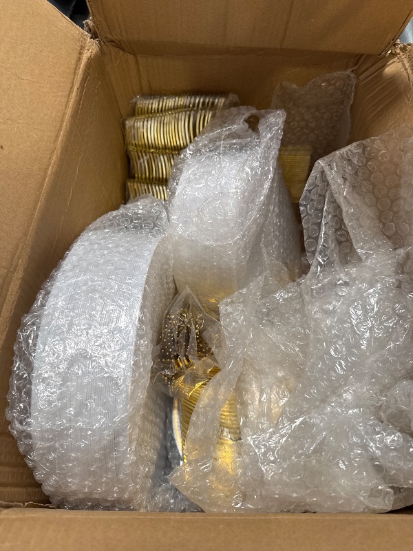 Photo 1 of Munfix 700-Piece Dinnerware Set - 200 Rim Plates, 300 Silverware, 100 Plastic Cups, 100 Linen-Napkins - Gold