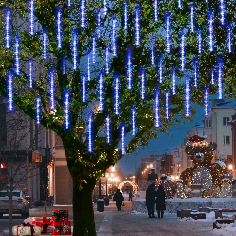 Photo 1 of Christmas Lights Outdoor, Meteor Shower Falling Rain Lights 11.8 inch 10 Tube 360 LED Icicle Cascading Lights for Xmas Tree Wedding Party Decoration - Blue
