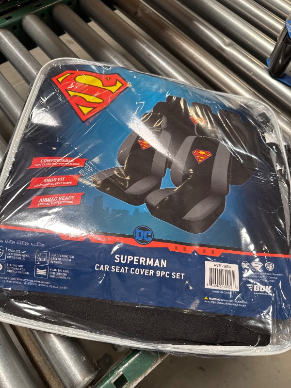 Photo 1 of BDK Warner Brothers DC Superman Front & Rear Car Seat Covers Full Set - Easy to Install Durable & Polyester Car Seat Cover - All Vehicles Airbag Compatible Universal Car Accessories (Black & Gray)