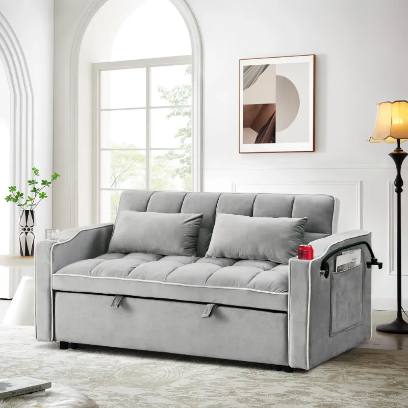 Photo 1 of Dinosisco 3-in-1 Convertible Futon Sofa Bed, Loveseat Sleeper with Phone Stand, USB, Gray Velvet
