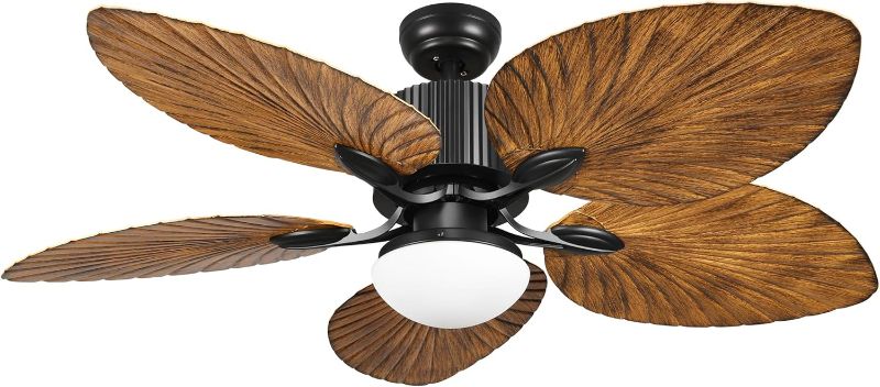 Photo 1 of YITAHOME Tropical Ceiling Fan with LED Light and Remote Control  Palm Reversible Fan Light with Memory Function 5 Leaf Blades and Balance Clips - Walnut
