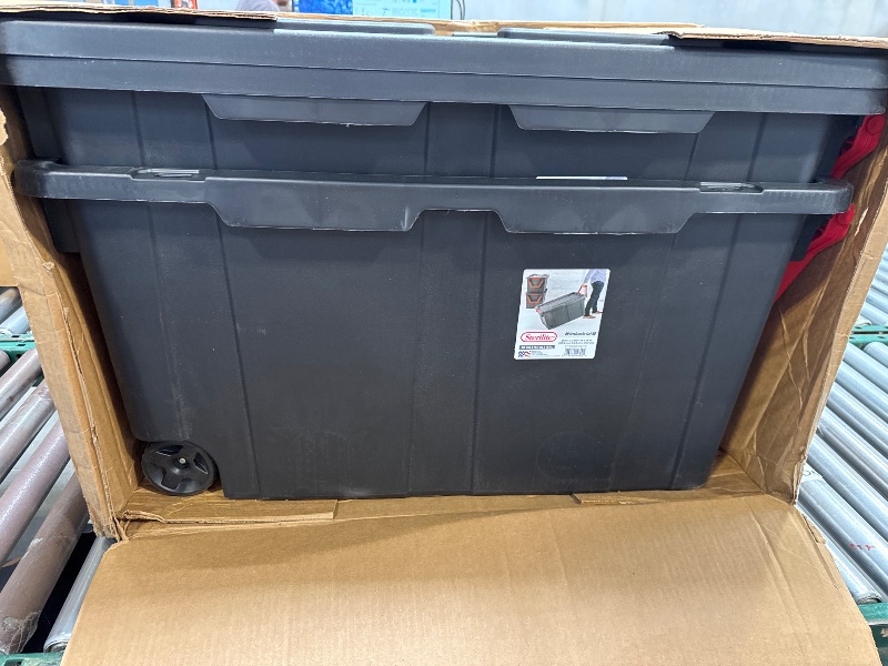 Photo 1 of Sterilite 40 Gallon Wheeled Plastic Storage Tote, Black Set of 2 