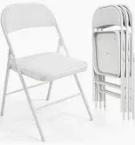 Photo 1 of VINGLI 4 Pack Folding Chairs with Padded Seats, Metal Frame with Fabric Seat & Back, Capacity 350 lbs, White , Set of 4
