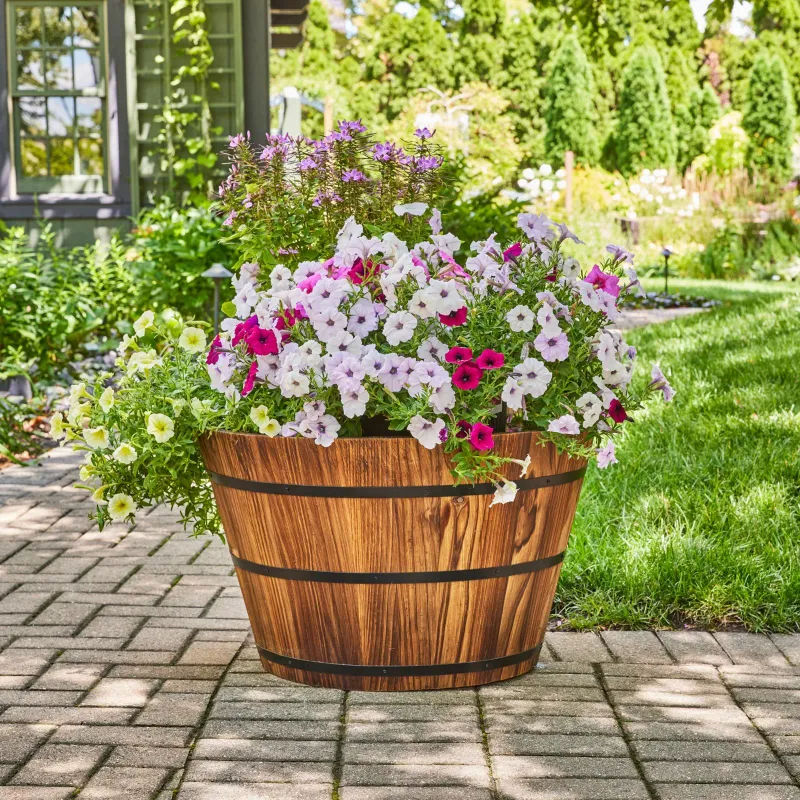 Photo 1 of Better Homes & Gardens 17 in Wood Whiskey Barrel Planter

