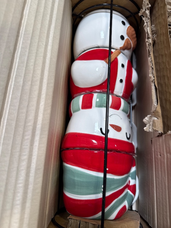 Photo 1 of Holiday Time 4-Piece 12oz Snowman Glazed Stoneware Ceramic Stacking Mug Set with
