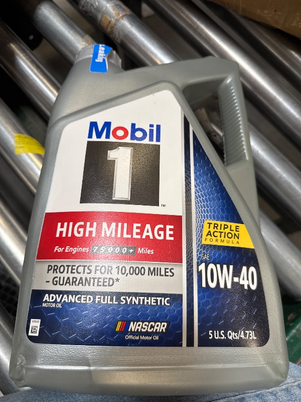 Photo 1 of Mobil 1 High Mileage Full Synthetic Motor Oil 10W-40, 5 Quart, Gray
