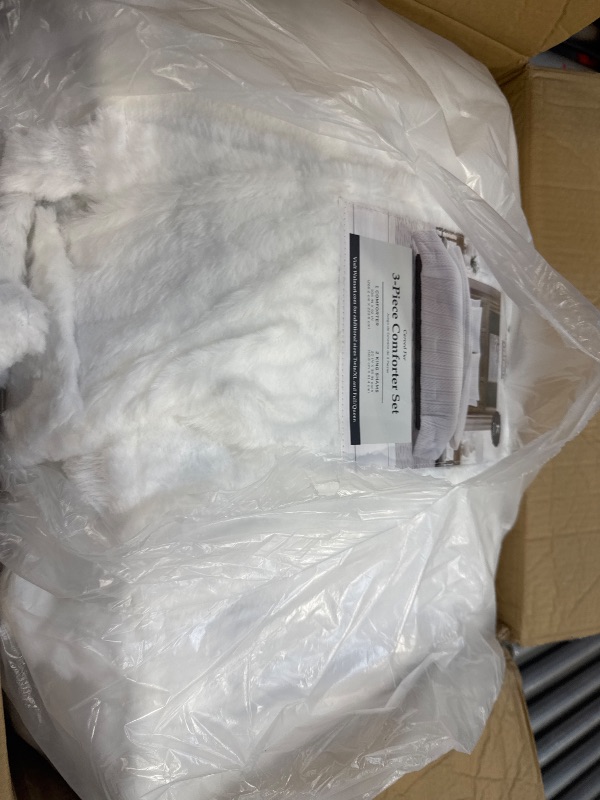 Photo 1 of My Texas House Anabel Carved Fur 3-Piece White Faux Rabbit Fur Comforter Set, King
