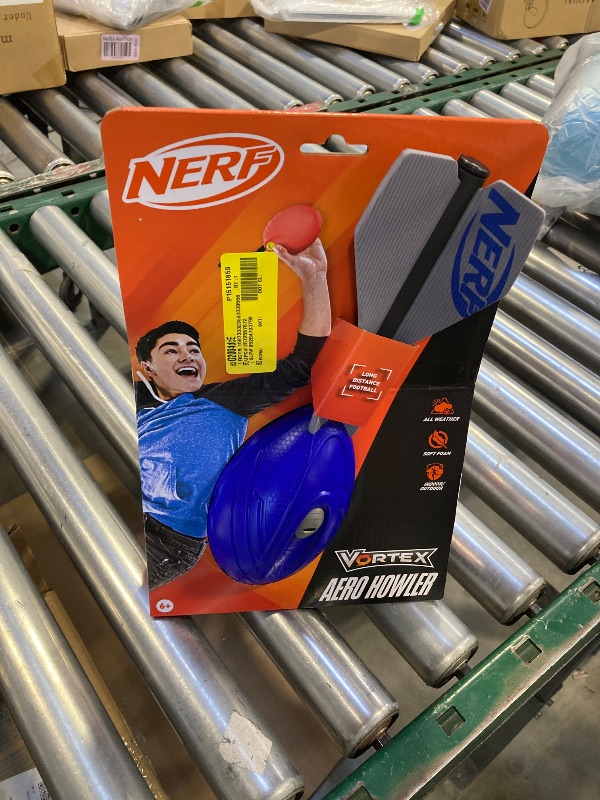 Photo 1 of NERF Vortex Aero Howler Foam Football Soft Vortex Football for Long-Distance Throws - Perfect for Pool + Beach Football - Kids Aero Howler Whistle Vortex Foam Ball - Blue