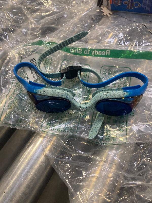 Photo 1 of ARENA Unisex Youth Spider Junior Swim Goggles Girls and Boys Ages 6 to 12 Anti-Fog Mirror Lens Easy to Adjust Strap No Leak, Blue/Gray/Blue