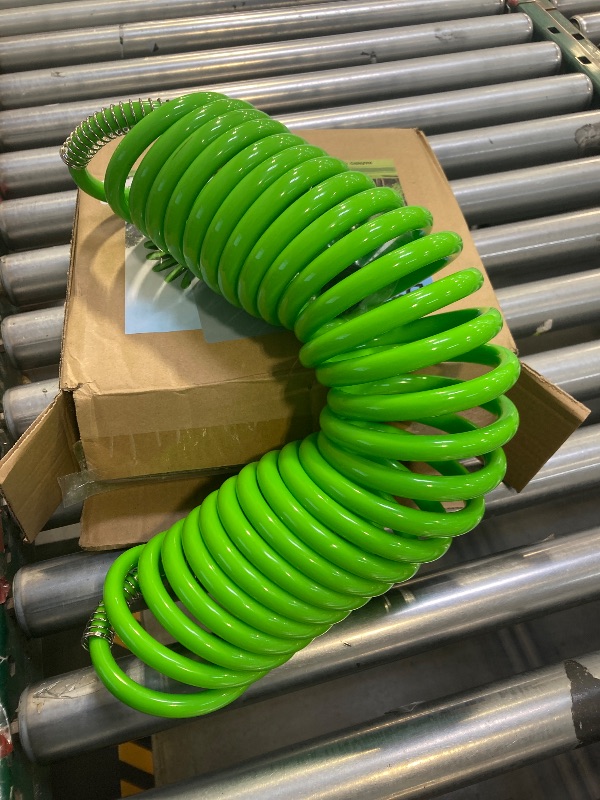 Photo 1 of Darnassus Garden Hose,25 Feet Green PU Curly Water Hose with Brass Connectors,Watering Hose Coil,Retractable,Corrosion Resistant Garden Coil Hose