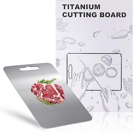 Photo 1 of 100% Titanium Cutting Board for Kitchen - Dishwasher Safe Chopping Boards with Handle, Reversible Charcuterie Board for Home Counter Outdoor Camping Housewarming Gifts for Women (13.3 x 9)