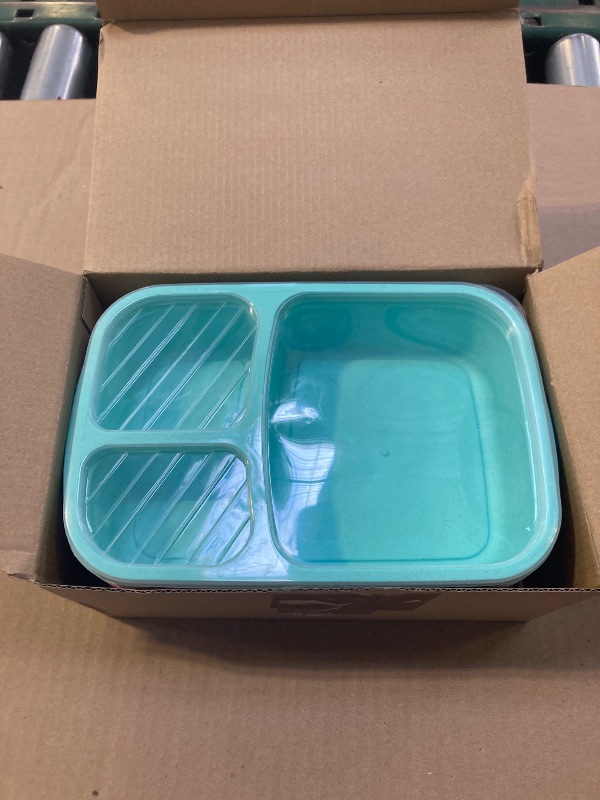 Photo 1 of buluker 4 Pack Bento Lunch Box Set 3 Compartment Wheat Straw Meal Prep Food Storage Containers Plastic, Microwave and Dishwasher Safe (3 Compartment)