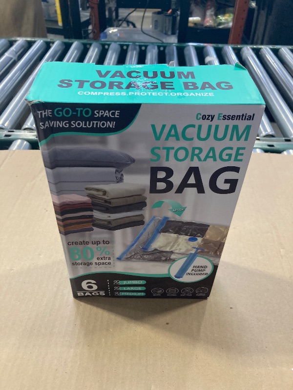 Photo 1 of 6 Pack Vacuum Storage Bags, Space Saver Bags (2 Jumbo/2 Large/2 Medium) Compression Storage Bags for Comforters and Blankets, Vacuum Sealer Bags for Clothes Storage, Hand Pump Included