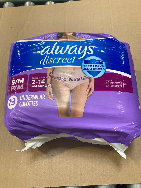 Photo 1 of Always Discreet Adult Incontinence & Postpartum Underwear For Women, Size Small/Medium,White, Maximum Absorbency, Disposable, 19 Count(Pack of 1) 