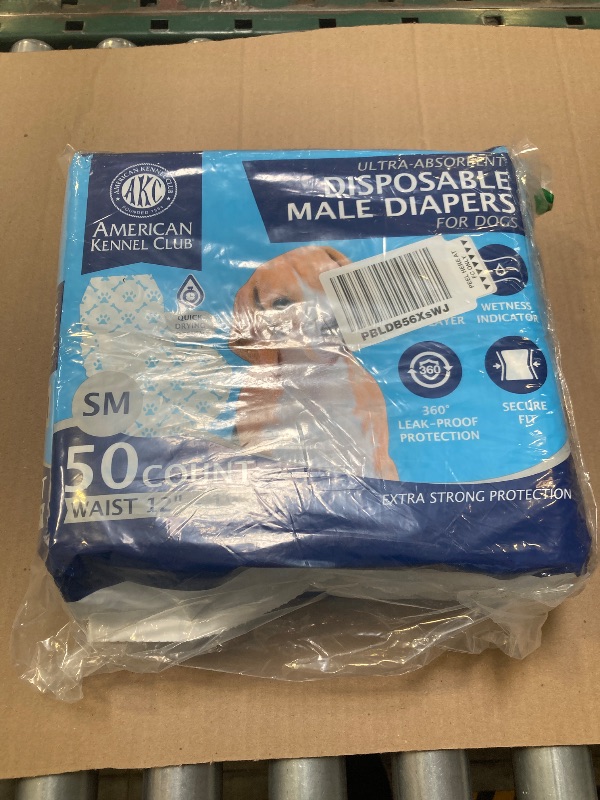 Photo 1 of American Kennel Club Male Dog Wrap, Disposable Diapers with Wetness Indicator, Small, 50 Count