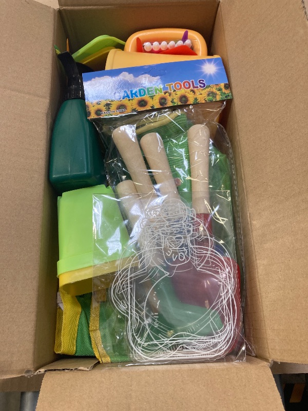 Photo 1 of Kids Garden Tools Set Includes Rake, Shovel, Trowel, Apron Gloves Watering Can and Tote Bag, Children Hat, Spray Bottle, Toddler Gardening Tools Best Outdoor Toys Gift for Boys and Girls