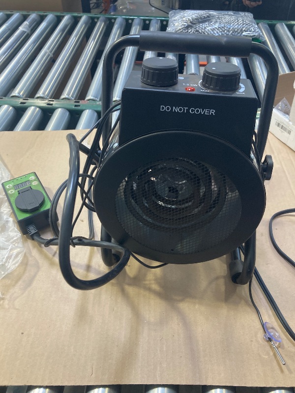 Photo 1 of Buyplus Greenhouse Heater with Digital Thermostat, 1500W Outdoor Heaters for Patio, Electric Space Heater for Patio, Garage, Greenhouse, Flower House, Silver
