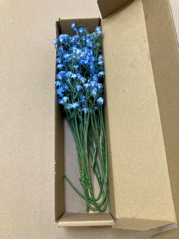 Photo 1 of Dolicer 5 Pcs Babys Breath Artificial Flowers, Blue Long Stem Baby Breath Flowers Artificial Bulk, Real Touch Fake Babys Breath Gypsophila for Wedding Bridal Bouquet Party Arrangements Home Decor