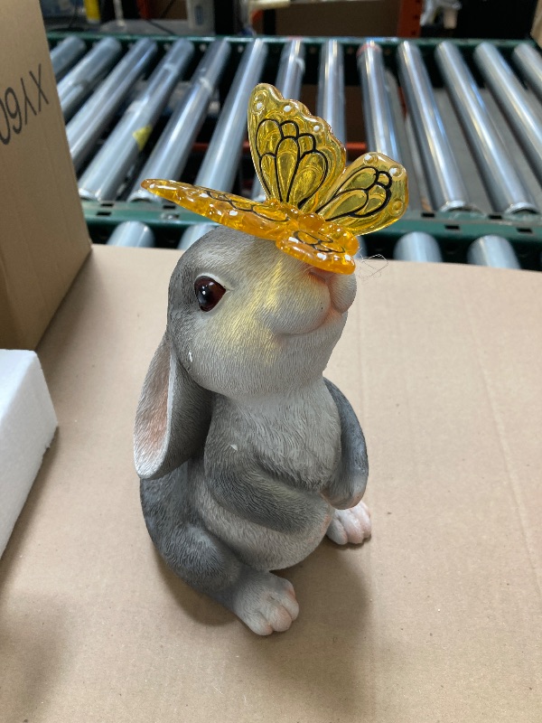 Photo 1 of AFINETH Garden Outdoor decor, Rabbit Statues with Solar Butterfly Light, Resin Garden Statues, Outsides Decorations for Patio, Balcony, Yard, Porch, Lawn, Gifts for Bunny Lovers Gardeners (Warm White)