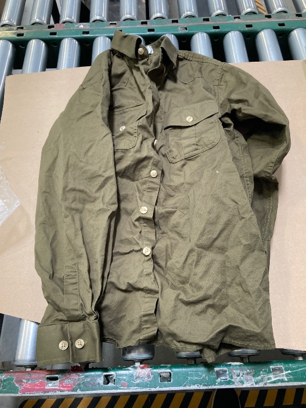 Photo 1 of Aimehonpe Big Boys Dress Shirts Western Button Down Long Sleeve Classic Woven Shirt with Two Pockets, Olive, 13-14Years