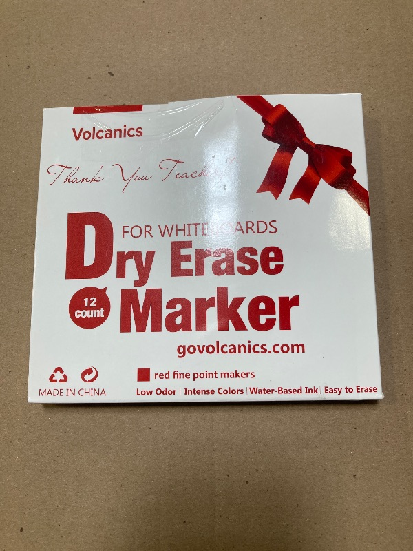 Photo 1 of Volcanics Red Dry Erase Markers Low Odor Fine Whiteboard Markers Thin Box of 11