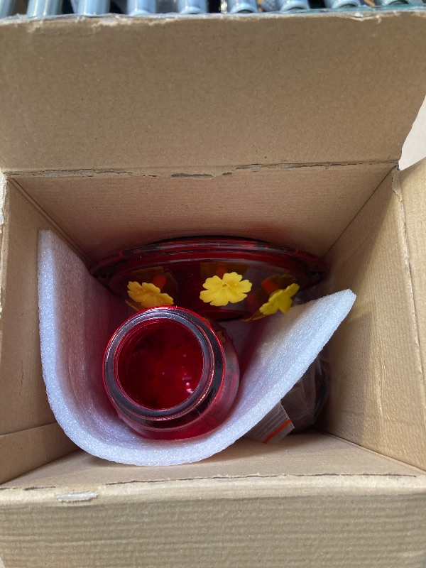 Photo 1 of Kingsyard Glass Hummingbird Feeders for Outdoors Hanging, 6 Feeding Ports, 16 Ounces Bird Nectar Feeder, Rustproof Leakproof, Easy to Refill & Clean, Garden Backyard Decor, Ant Moat Included, Red