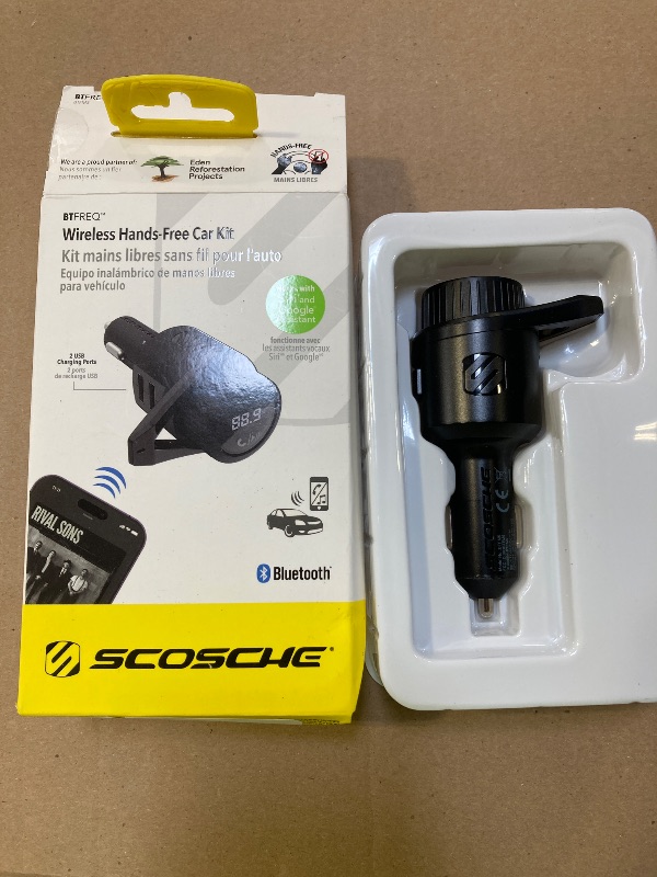 Photo 1 of Scosche BTFM5 Bluetooth Hands-Free Car Kit with Digital FM Transmitter and Dual 12W USB Charging Ports For Vehicles