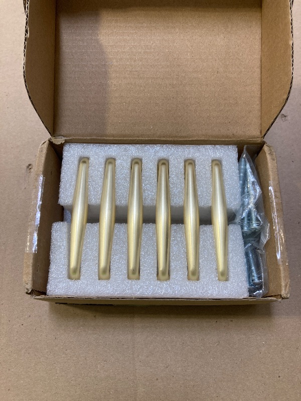 Photo 1 of Goo-Ki Brushed Brass Zinc Alloy Cabinet Handles - 3''(76mm) Hole Center Affordable Luxury Cabinet Pull Hardware for Bedroom, Kitchen, 6 Pack