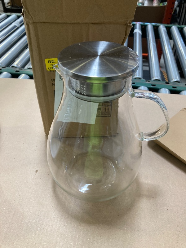 Photo 1 of Glass Pitcher with Lid,1 Gallon Glass Water Pitcher Hot/Cold Water Jug, Juice and Iced Tea Beverage Carafe with Lid (Extra-Wide Mouth)