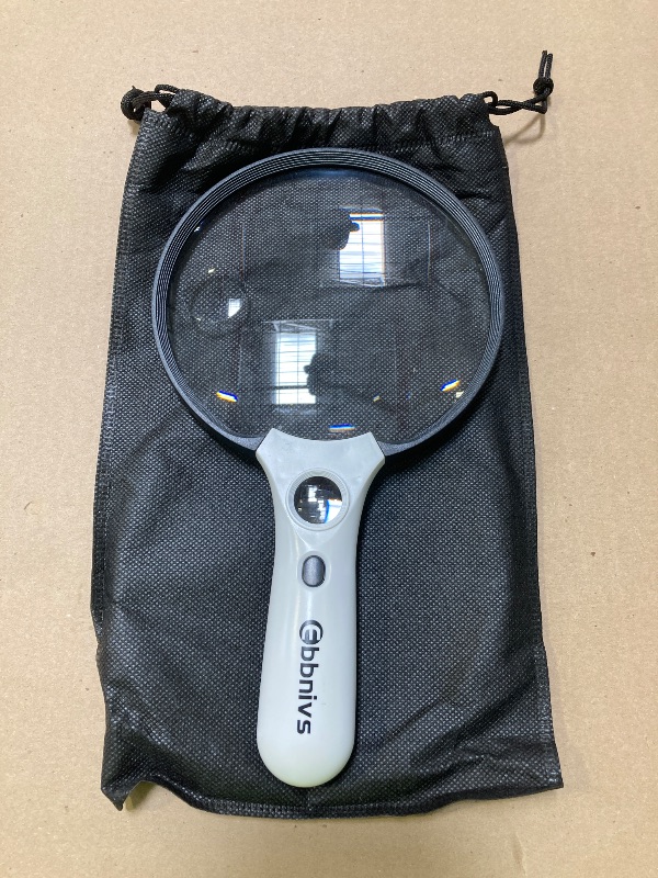 Photo 1 of Large Magnifying Glass with Light, Magnifier 10X 20X 45X Handheld Illuminated Lighted Magnifier with 3 LED Lights 1UV Light Storage Bag Clean Cloth for Seniors Reading Inspection (Black)