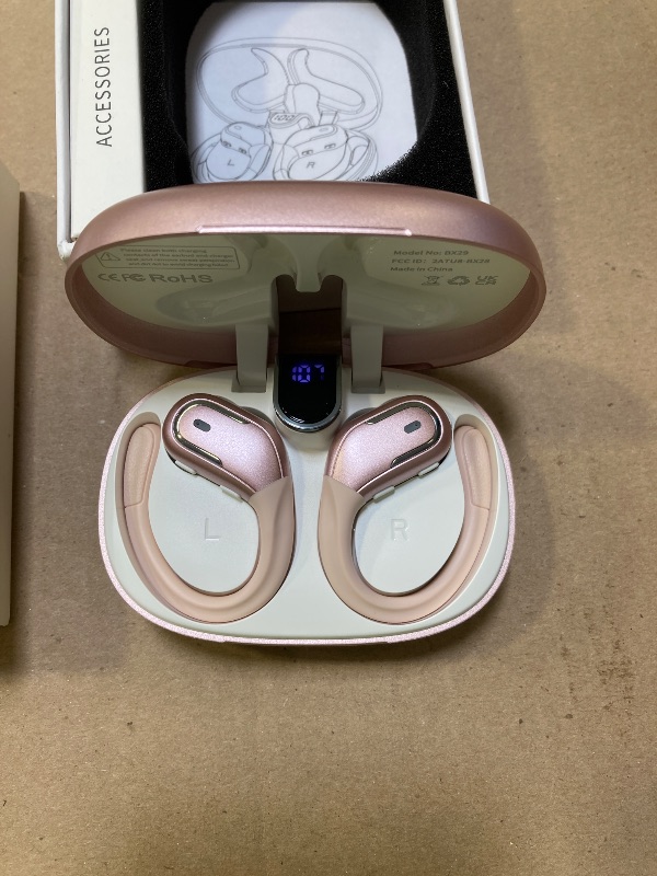 Photo 1 of Wireless Earbud Bluetooth 5.4 Headphones 75Hrs Playtime, 2025 Bluetooth Earbuds Deep Bass Noise Cancelling Mic, Over Ear Bud with Sport Earhooks, IPX7 Waterproof LED Display, Button Control, Rose Gold