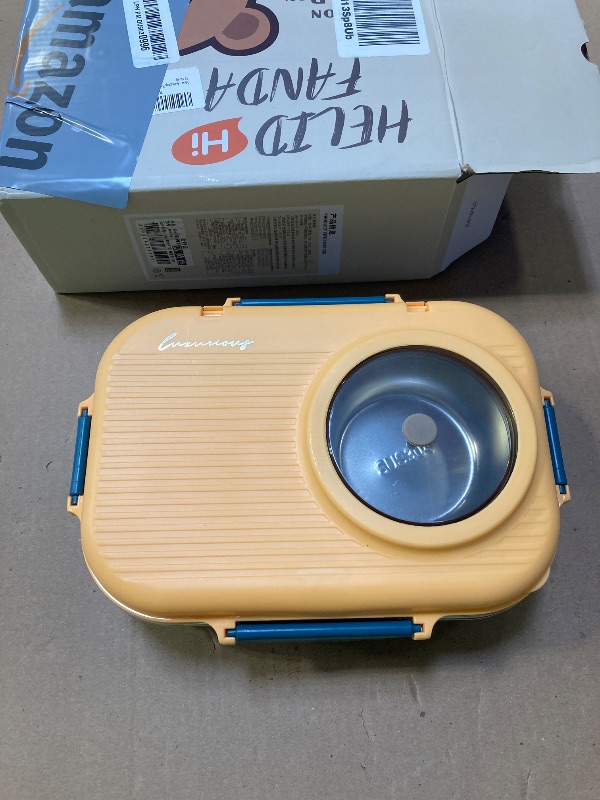 Photo 1 of Ausenzup Bento Lunch Box, 304 Stainless Steel Portable Leakproof Lunch Food Containers Set with 3 Compartment for Adults - with Chopsticks Spoon Soup Bowl Gift for Friends, Family (Yellow)