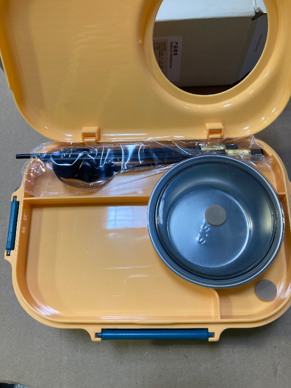 Photo 1 of Ausenzup Bento Lunch Box, 304 Stainless Steel Portable Leakproof Lunch Food Containers Set with 3 Compartment for Adults - with Chopsticks Spoon Soup Bowl Gift for Friends, Family (Yellow)