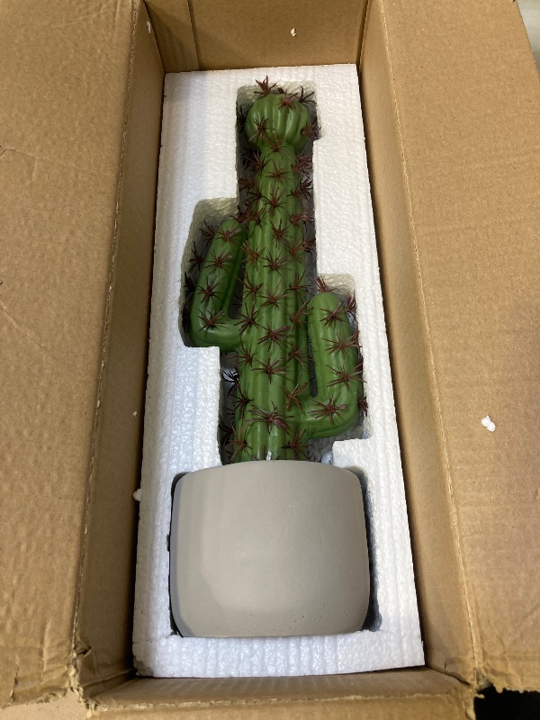Photo 1 of MyGift 16 Inch Artificial Fake Cactus Saguaro Plant in Cement Planter Pot, Southwest Decor Indoor Faux House Plant