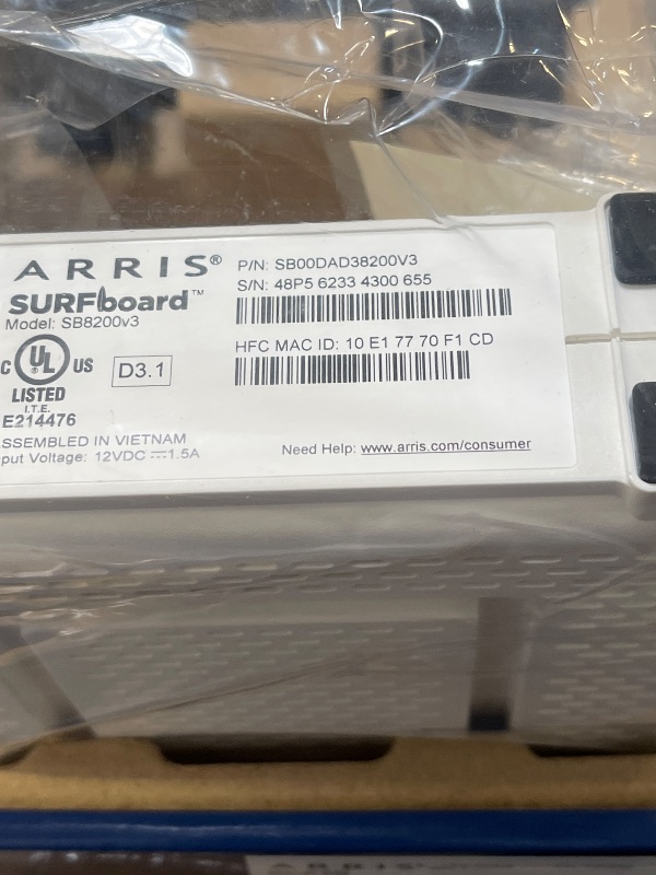 Photo 1 of ARRIS (SB8200) - Cable Modem - Fast DOCSIS 3.1 32x8 Gigabit Cable Modem , Approved for Comcast Xfinity, Cox, Charter Spectrum, & more | 1 Gbps Max Internet Speed, 4 OFDM Channels