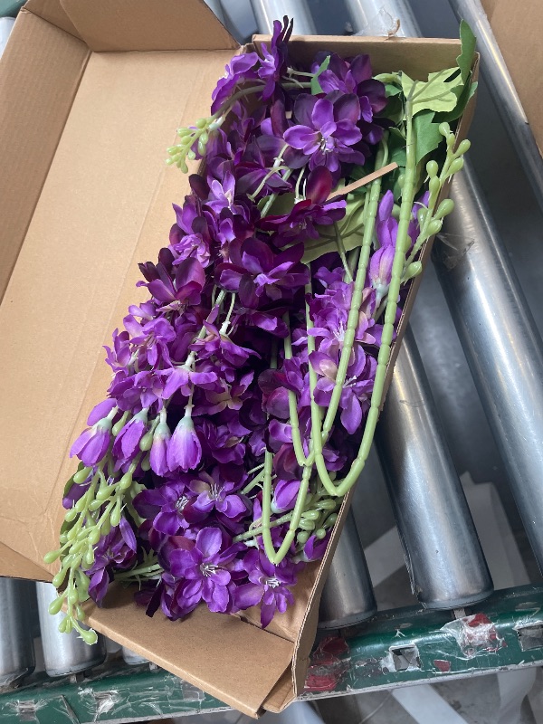 Photo 1 of INSUNSIX 6PCS Purple Delphinium Artificial Flowers 33" Long Stem Larkspur Silk Flowers for Tall Vase, Wedding Centerpieces, Home Decor Indoor