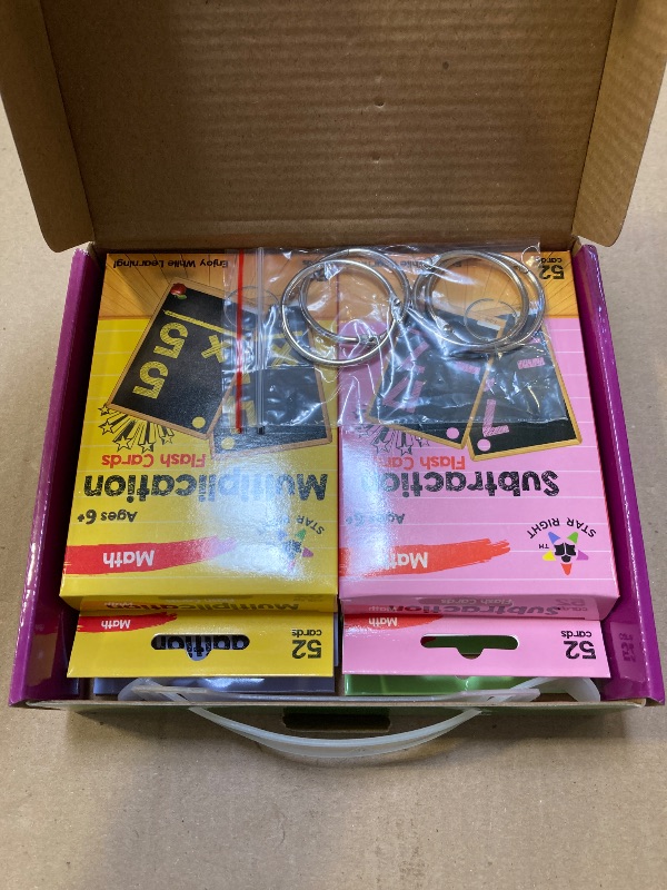 Photo 1 of Math Flash Cards Set of 4 - Star Right Math Flashcards Addition, Subtraction, Multiplication, Division with 4 Rings - 208 Cards for Kids Ages 6 and Above - Flash Card from 1st to 4th Grade