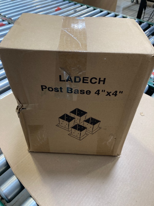Photo 1 of (4 PCS) LADECH 4x4 Wood Fence Post Anchor Base, 2mm Thick Steel and Black Powder Coated,Come with Wood Screws and Concrete Anchors (Black - 4 PCS)